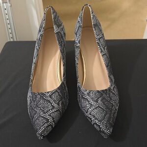 Pointed Toe Women's Pumps in Black and White Snake Print
